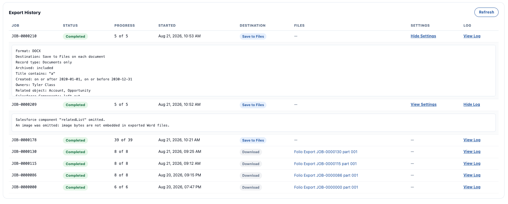 Export History