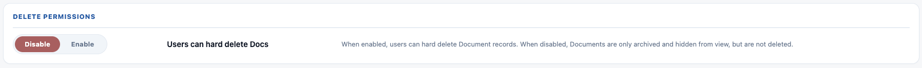 The Delete Permissions setting controlling hard delete
