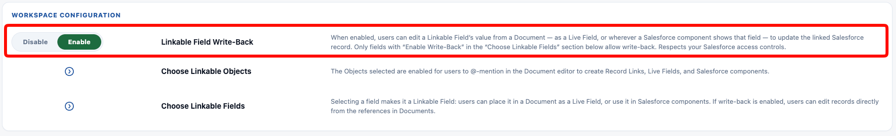 The org-wide Linkable Field Write-Back toggle