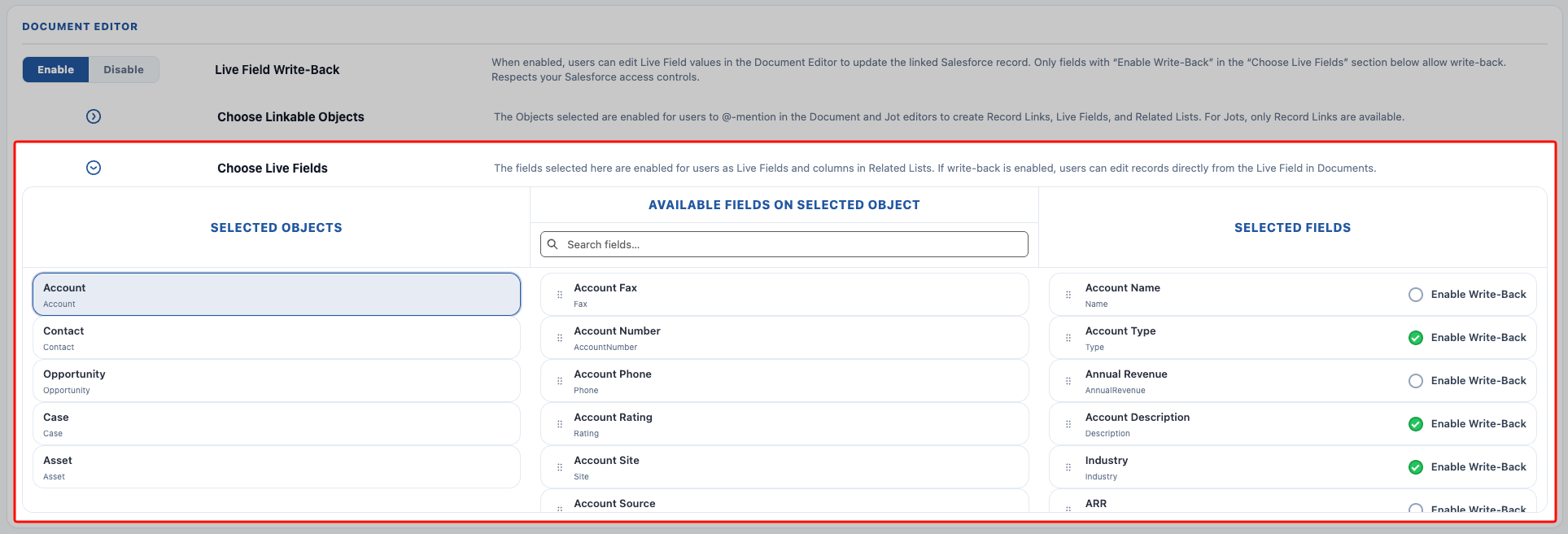 Choose Live Fields