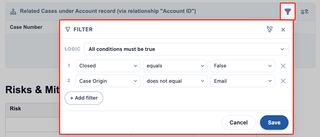 Related List node — Filters