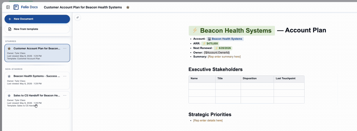 Left Sidebar — creating a new Document from a Template