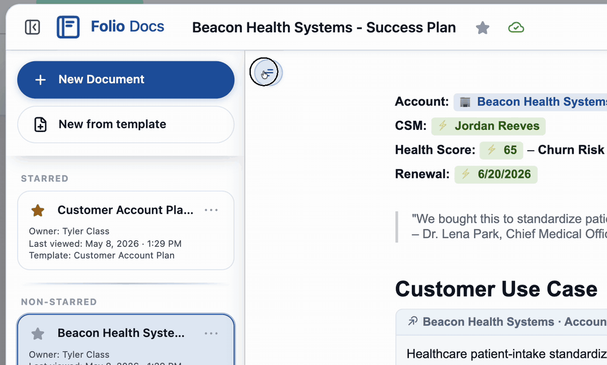 Outline Pane — auto-generated table of contents and active-section highlight