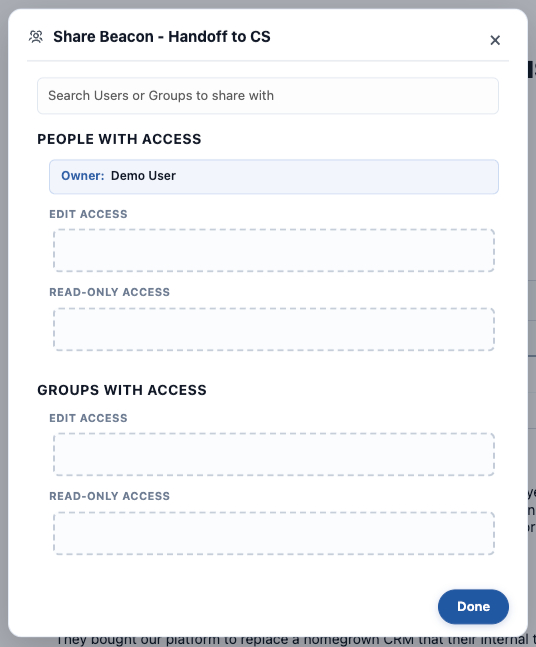 The Sharing panel, with separate Edit and Read-Only areas for People and Groups